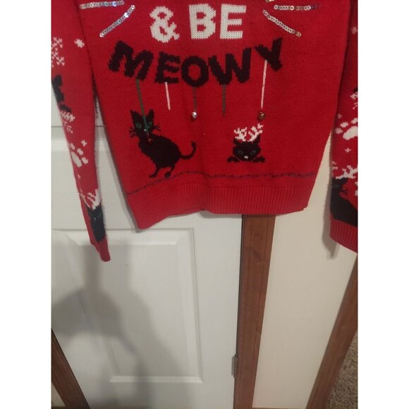 No Boundries Ugly Christmas Sweater Eat Drink And Be Meowy Size M 7-9 Cats - Picture 5 of 11